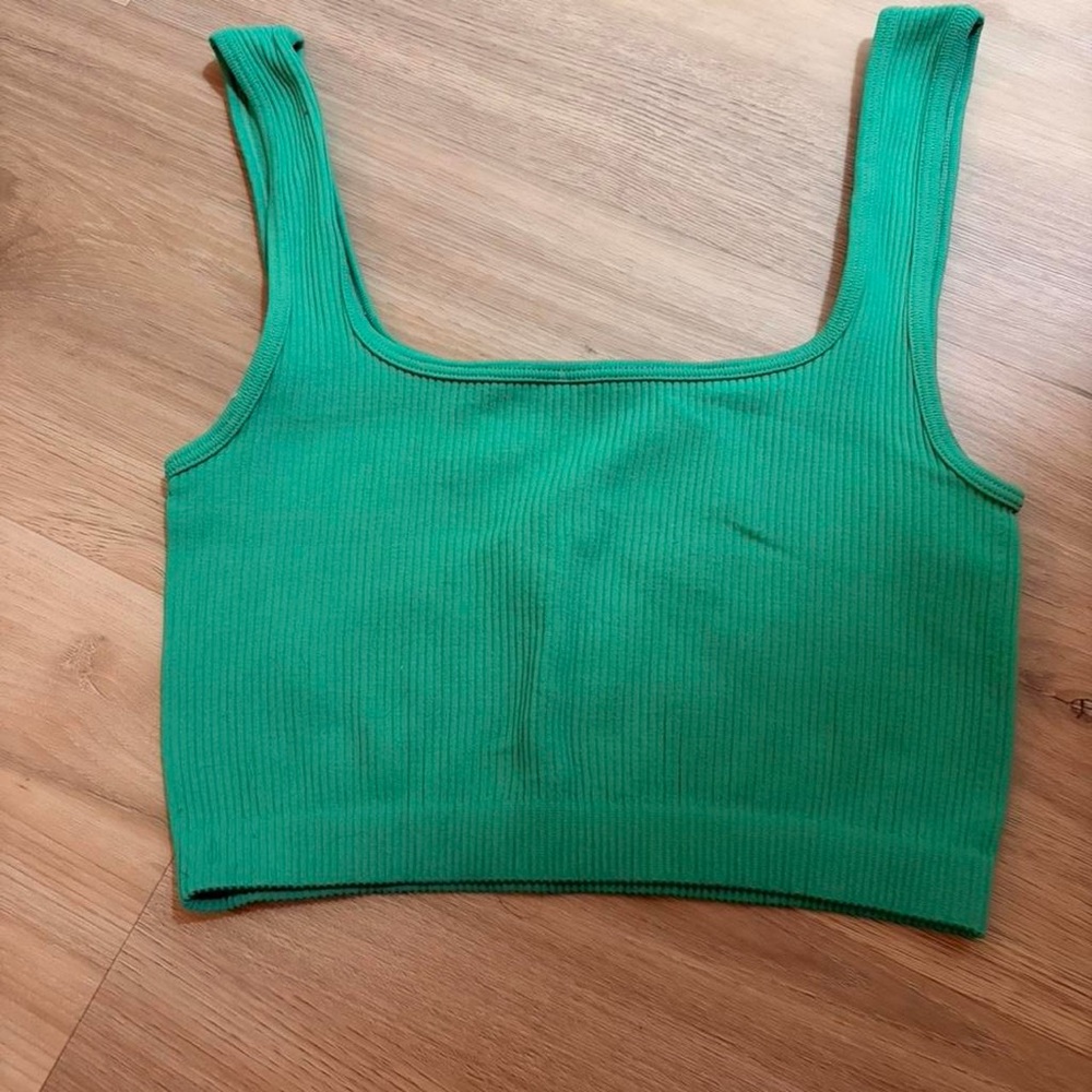 Zara Vibrant Green Ribbed Crop Top